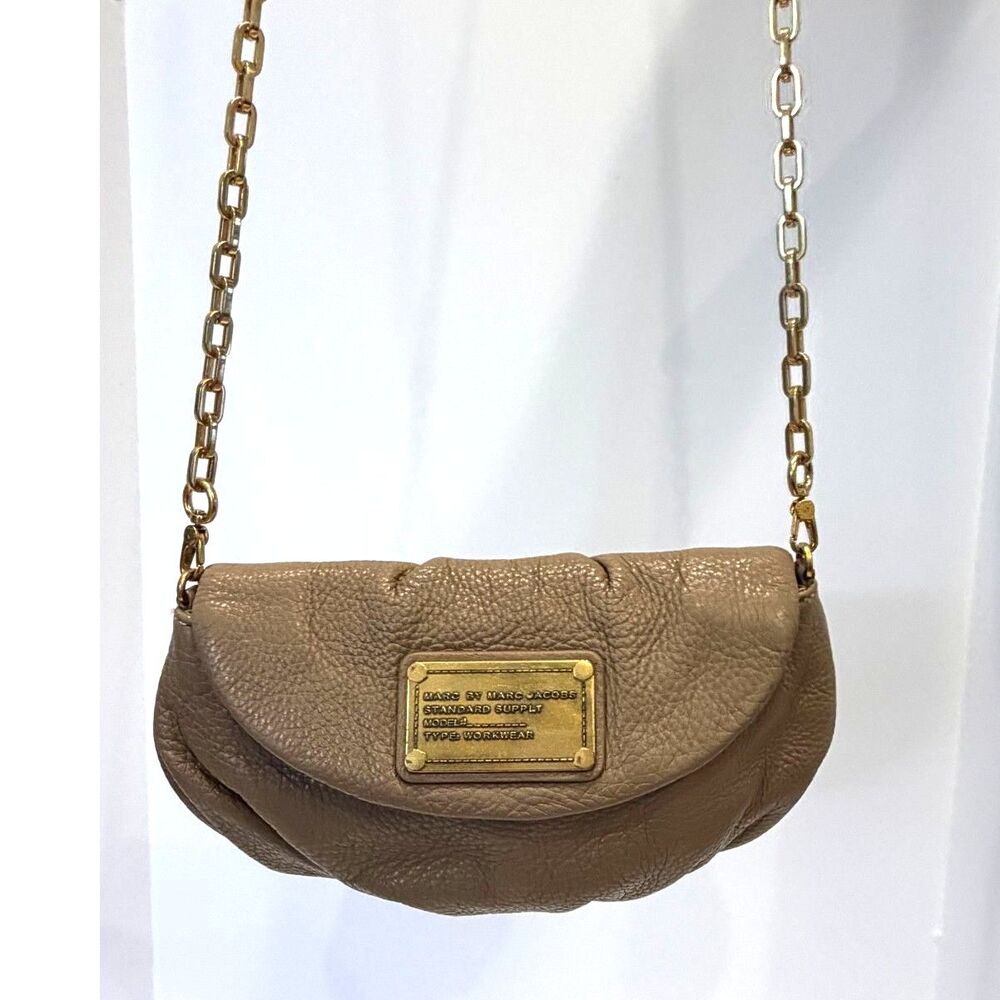 Marc by Marc Jacobs Classic Q Karlie Beige Leather Crossbody Bag Chain Purse